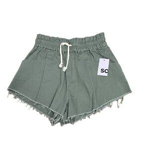 SO Good For Life Pull On Cutoff Shorts Size M Olive Green Smock Waist Pockets
